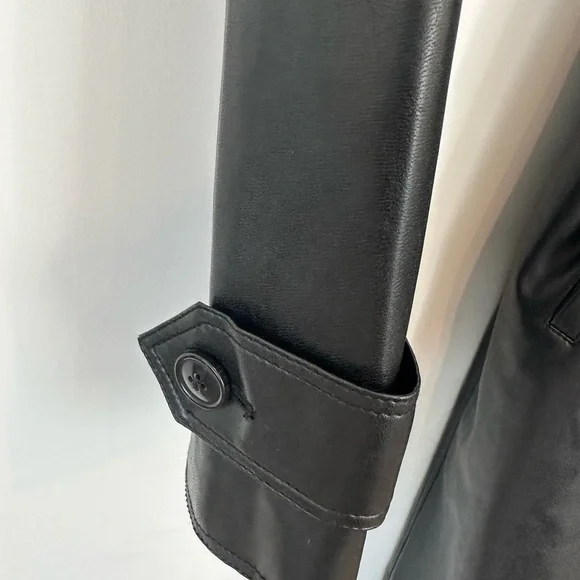 R Label Leather Vegan Double Breasted Trench Coat - Picture 4 of 11